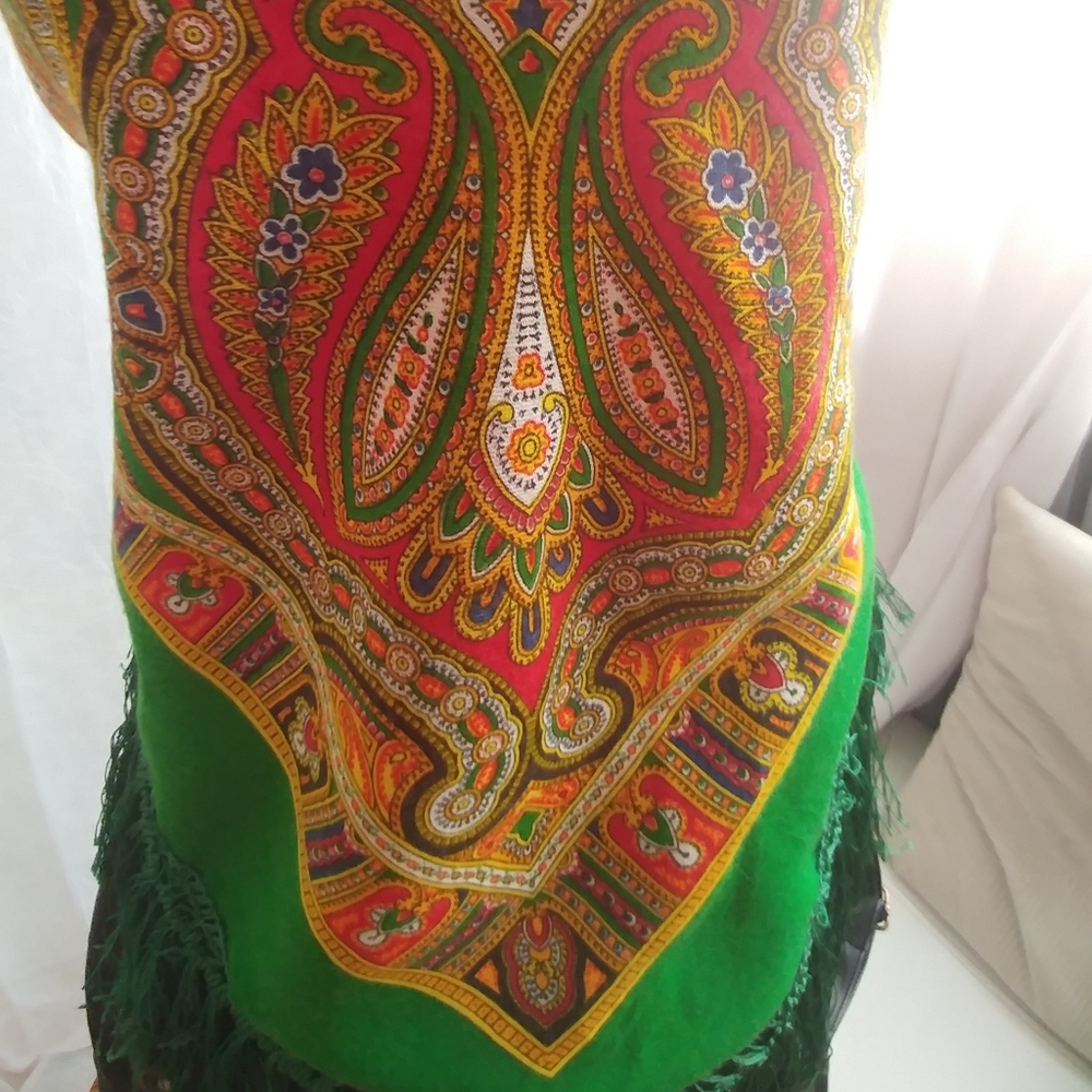 Retro Scarf Green Fringe Perfect Tied Tube Top - Picture 7 of 12